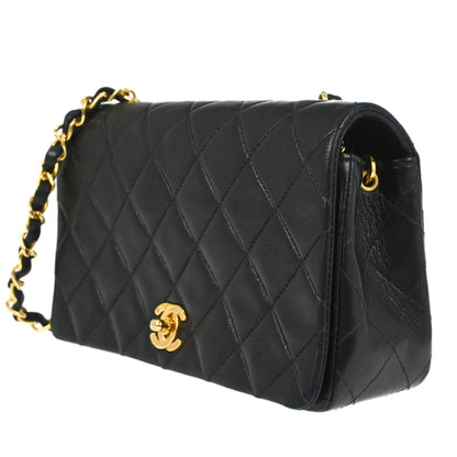 Chanel 1989-1991 Black Lambskin Turnlock Mini Full Flap Shoulder Bag