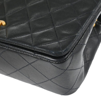 Chanel 1989-1991 Black Lambskin Turnlock Mini Full Flap Shoulder Bag