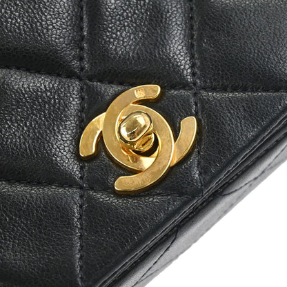 Chanel 1989-1991 Black Lambskin Turnlock Mini Full Flap Shoulder Bag