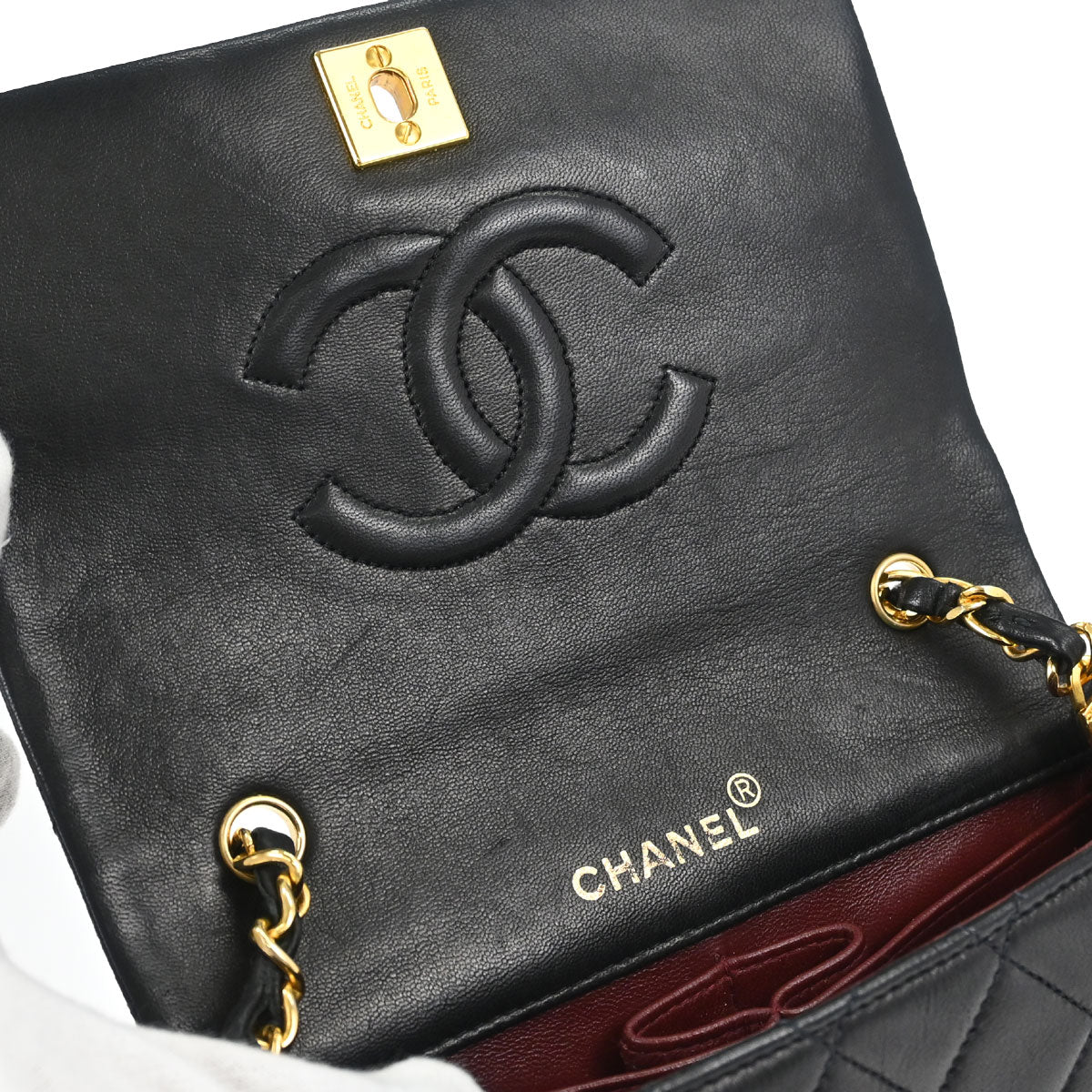 Chanel 1989-1991 Black Lambskin Turnlock Mini Full Flap Shoulder Bag