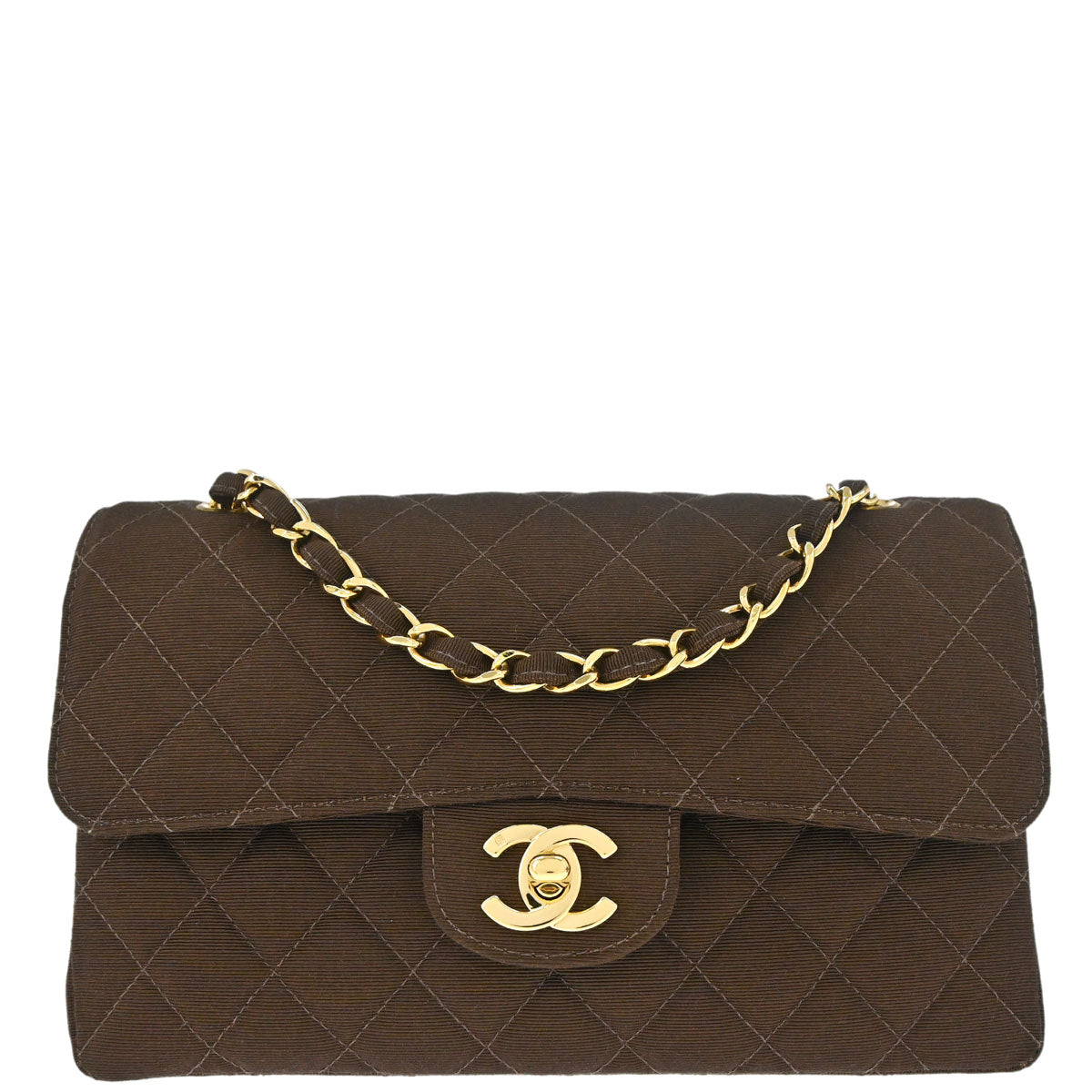 Chanel 1997-1999 Brown Canvas Small Classic Double Flap Shoulder Bag
