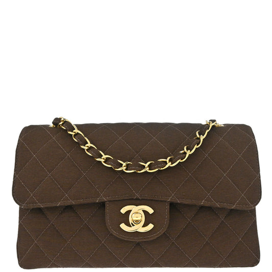 Chanel 1997-1999 Brown Canvas Small Classic Double Flap Shoulder Bag