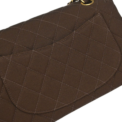 Chanel 1997-1999 Brown Canvas Small Classic Double Flap Shoulder Bag