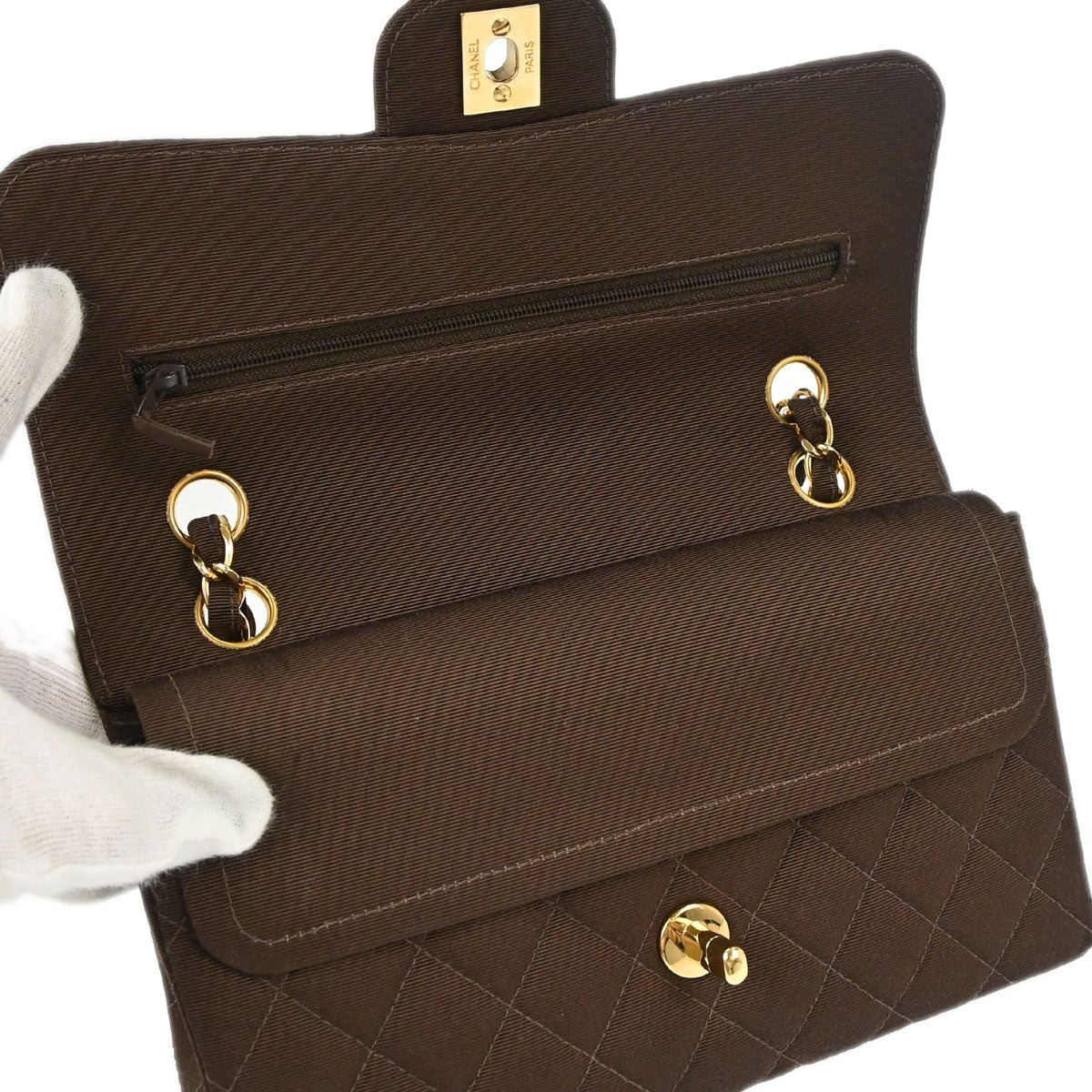 Chanel 1997-1999 Brown Canvas Small Classic Double Flap Shoulder Bag