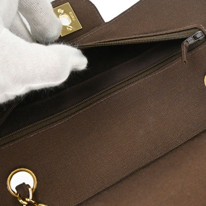 Chanel 1997-1999 Brown Canvas Small Classic Double Flap Shoulder Bag