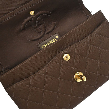 Chanel 1997-1999 Brown Canvas Small Classic Double Flap Shoulder Bag