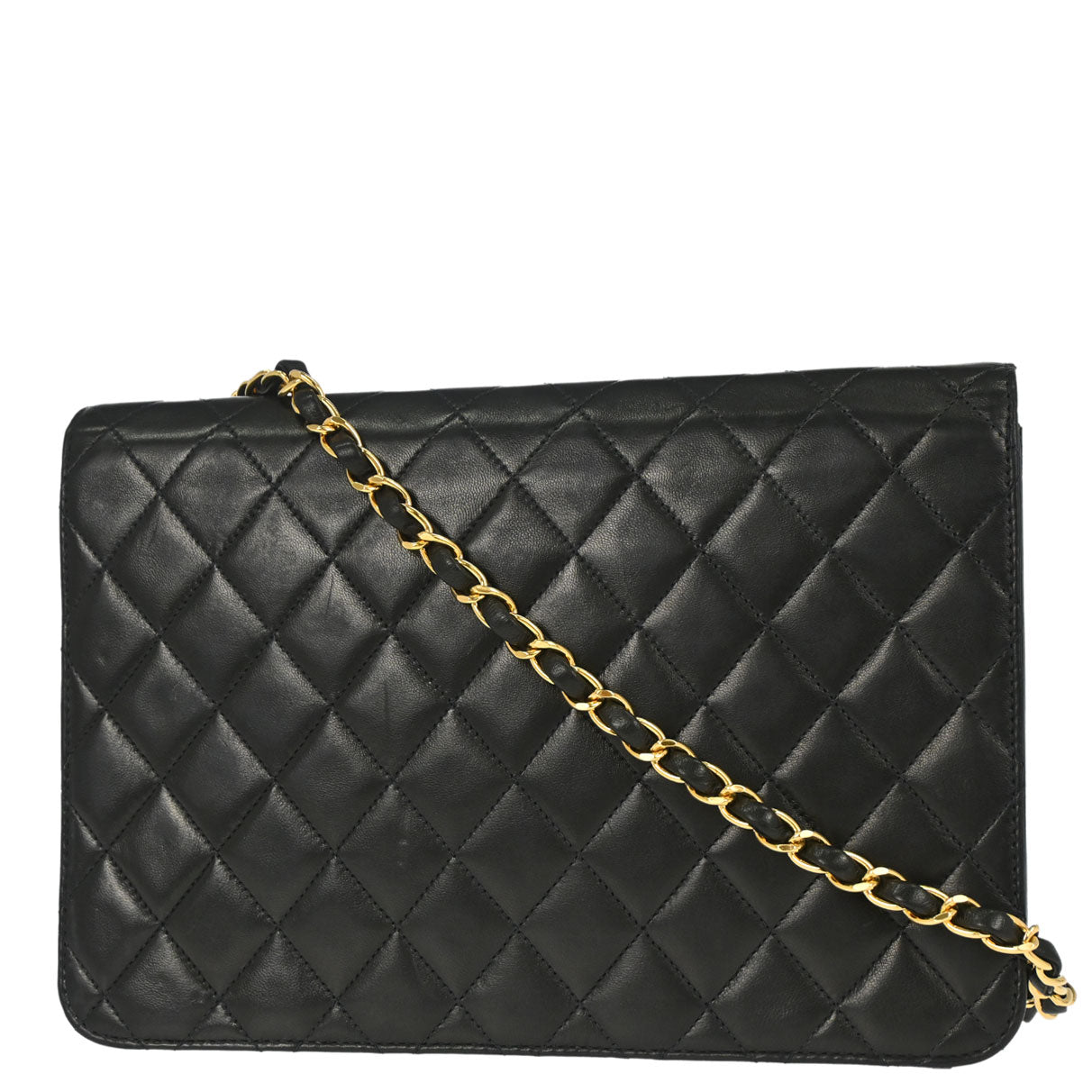 Chanel 1997-1999 Black Lambskin Pushlock Medium Half Flap Shoulder Bag
