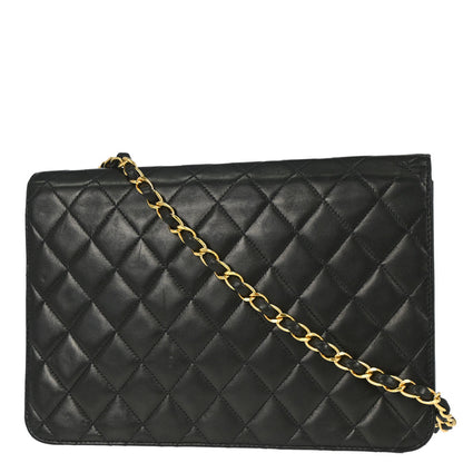 Chanel 1997-1999 Black Lambskin Pushlock Medium Half Flap Shoulder Bag