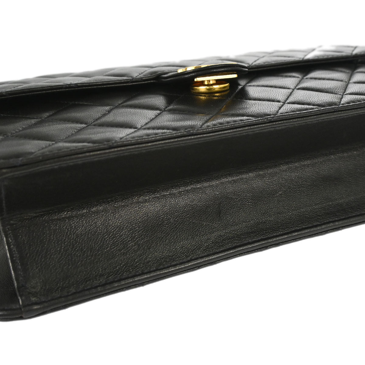 Chanel 1997-1999 Black Lambskin Pushlock Medium Half Flap Shoulder Bag