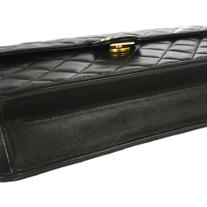 Chanel 1997-1999 Black Lambskin Pushlock Medium Half Flap Shoulder Bag