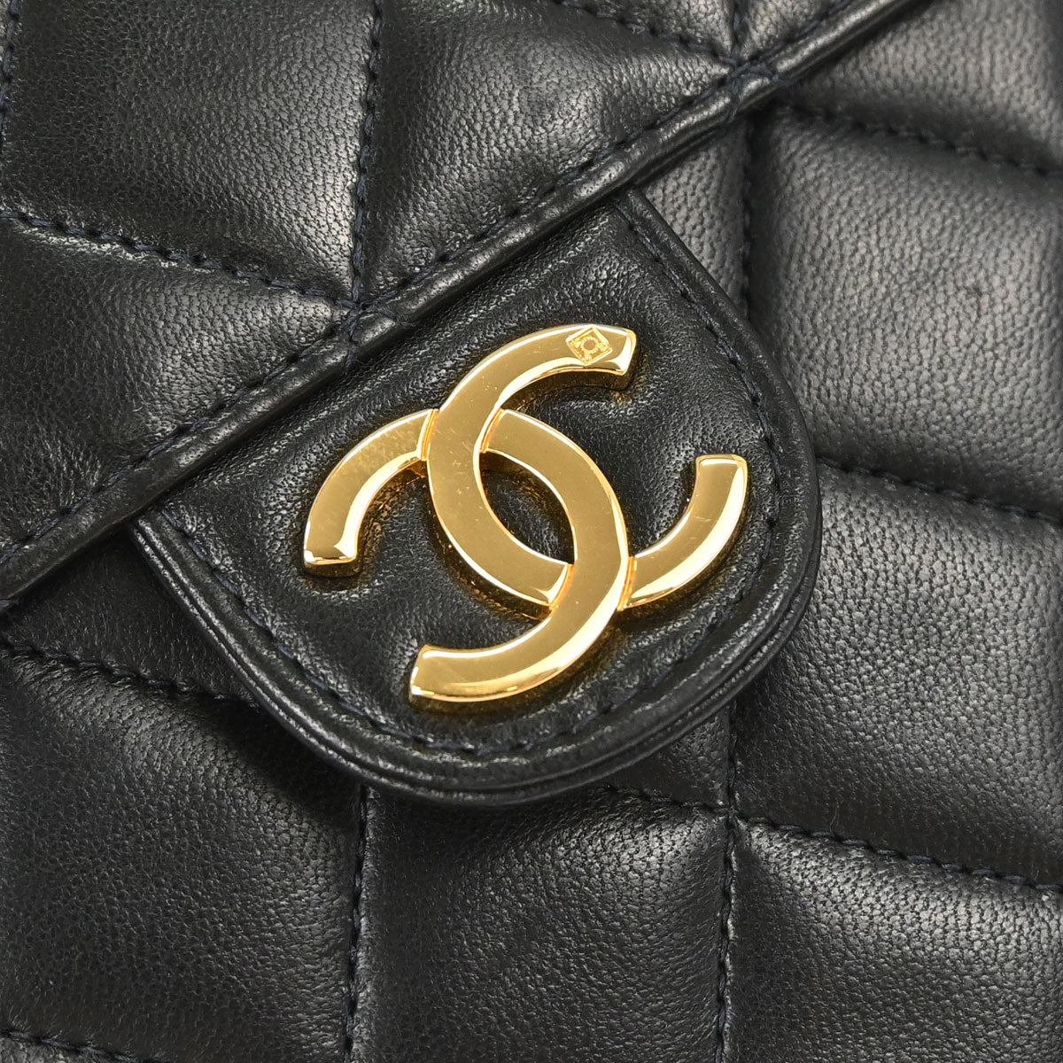 Chanel 1997-1999 Black Lambskin Pushlock Medium Half Flap Shoulder Bag
