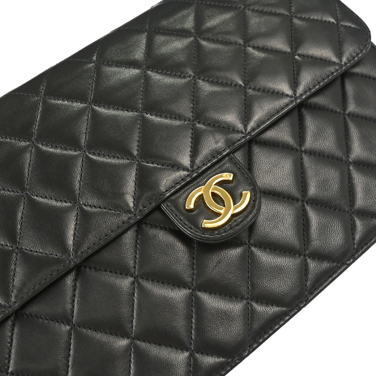 Chanel 1997-1999 Black Lambskin Pushlock Medium Half Flap Shoulder Bag