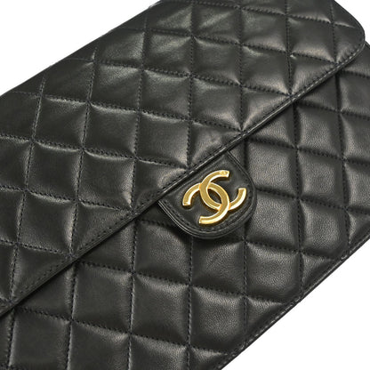 Chanel 1997-1999 Black Lambskin Pushlock Medium Half Flap Shoulder Bag