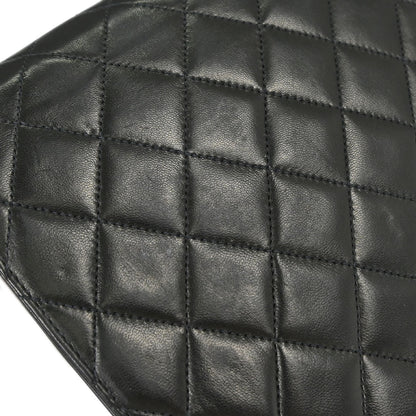 Chanel 1997-1999 Black Lambskin Pushlock Medium Half Flap Shoulder Bag