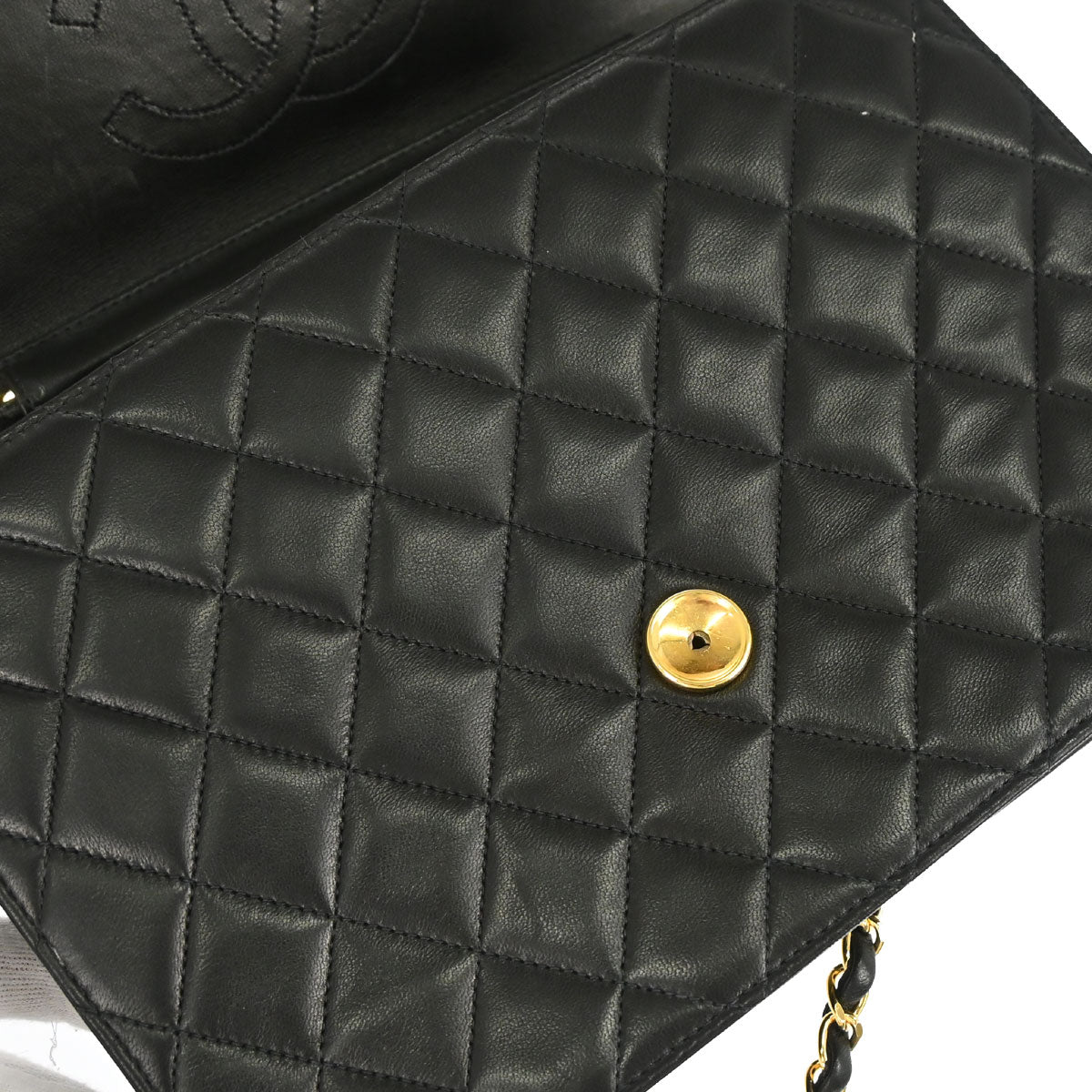 Chanel 1997-1999 Black Lambskin Pushlock Medium Half Flap Shoulder Bag