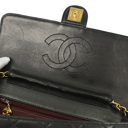 Chanel 1997-1999 Black Lambskin Pushlock Medium Half Flap Shoulder Bag