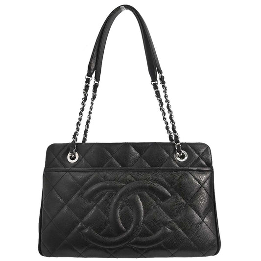 Chanel 2013-2014 Black Caviar Skin Timeless CC Chain Tote Bag