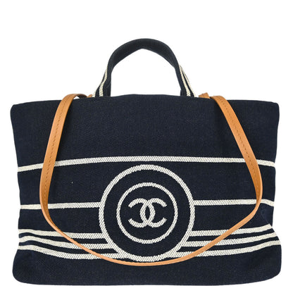 Chanel 2014 Navy Denim Small Deauville Shopping Tote 2way Handbag
