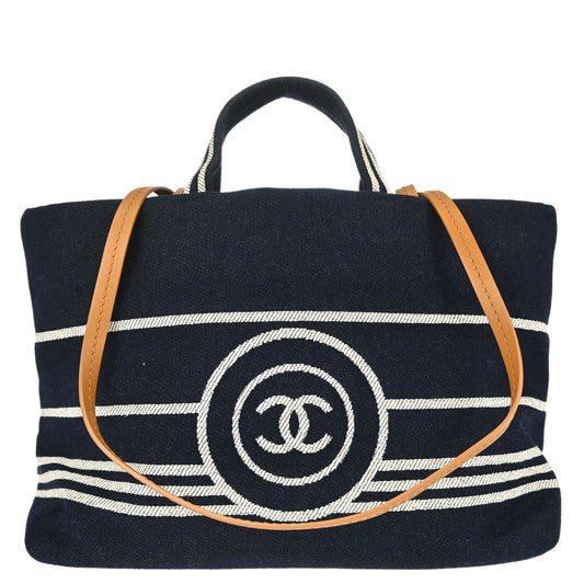 Chanel 2014 Navy Denim Small Deauville Shopping Tote 2way Handbag