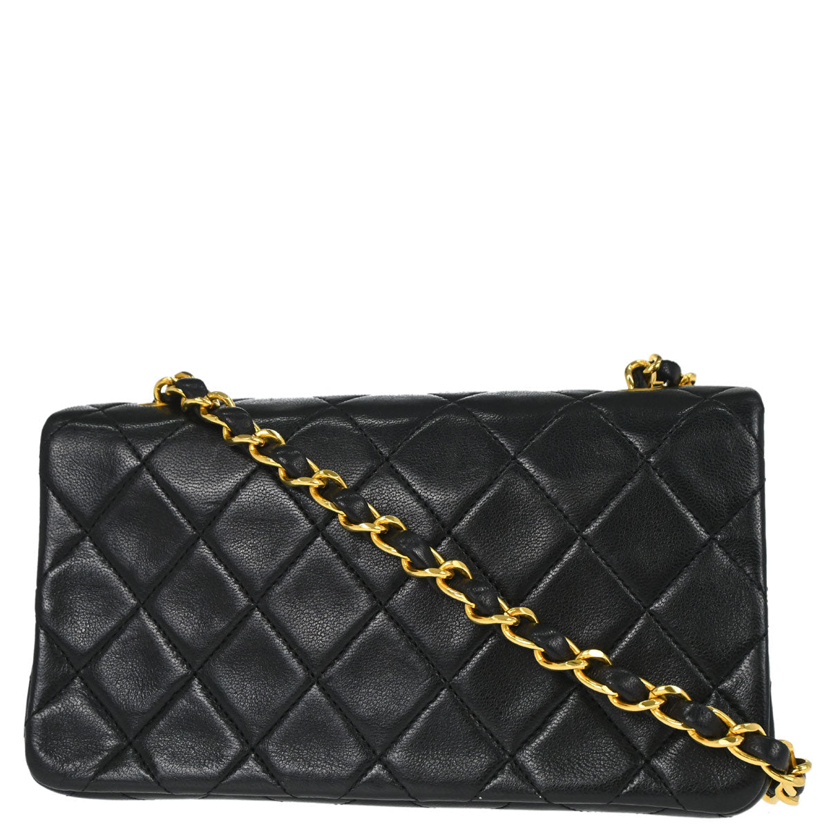 Chanel 1989-1991 Black Lambskin Turnlock Mini Full Flap Shoulder Bag