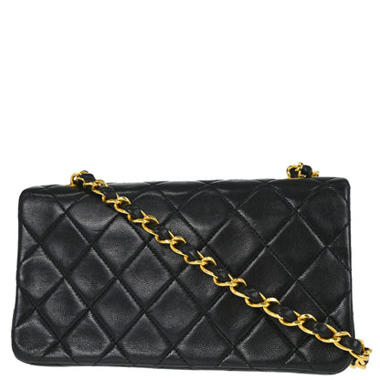 Chanel 1989-1991 Black Lambskin Turnlock Mini Full Flap Shoulder Bag