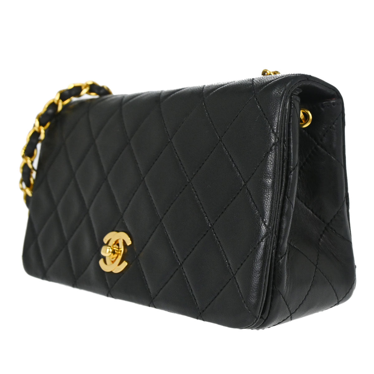 Chanel 1989-1991 Black Lambskin Turnlock Mini Full Flap Shoulder Bag