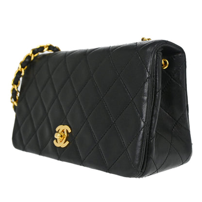 Chanel 1989-1991 Black Lambskin Turnlock Mini Full Flap Shoulder Bag