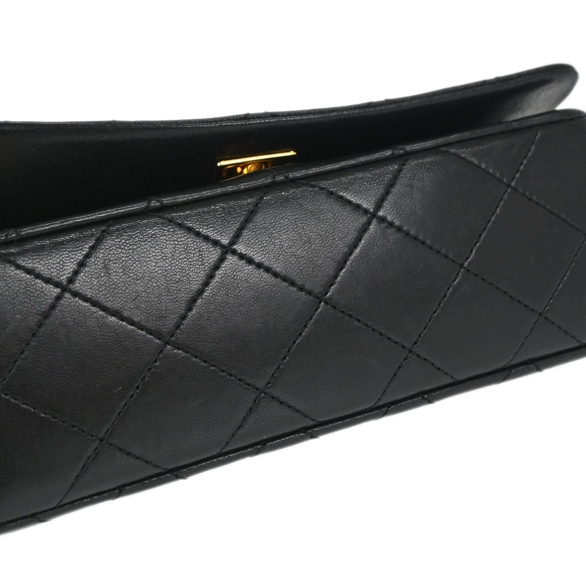 Chanel 1989-1991 Black Lambskin Turnlock Mini Full Flap Shoulder Bag