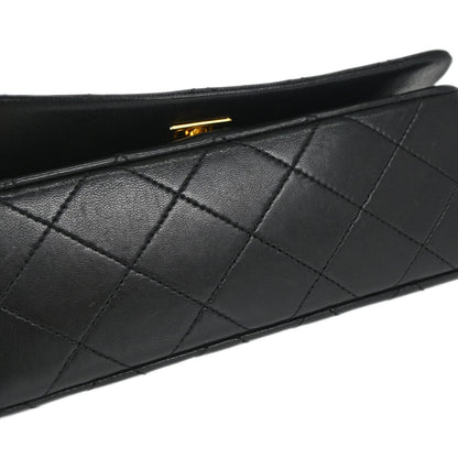Chanel 1989-1991 Black Lambskin Turnlock Mini Full Flap Shoulder Bag