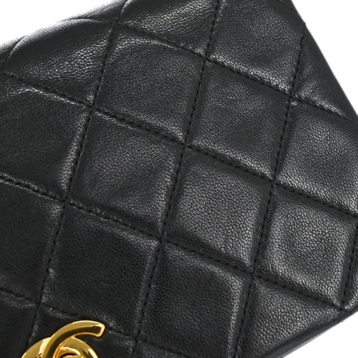Chanel 1989-1991 Black Lambskin Turnlock Mini Full Flap Shoulder Bag