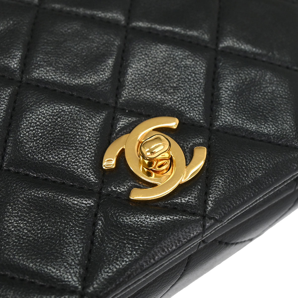Chanel 1989-1991 Black Lambskin Turnlock Mini Full Flap Shoulder Bag
