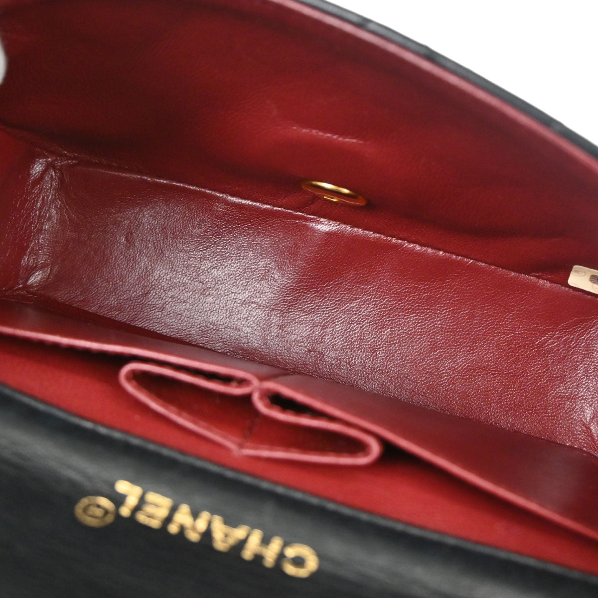 Chanel 1989-1991 Black Lambskin Turnlock Mini Full Flap Shoulder Bag
