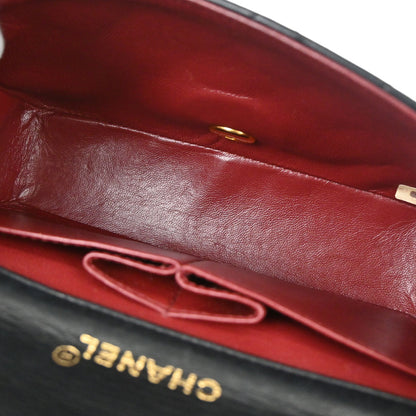 Chanel 1989-1991 Black Lambskin Turnlock Mini Full Flap Shoulder Bag