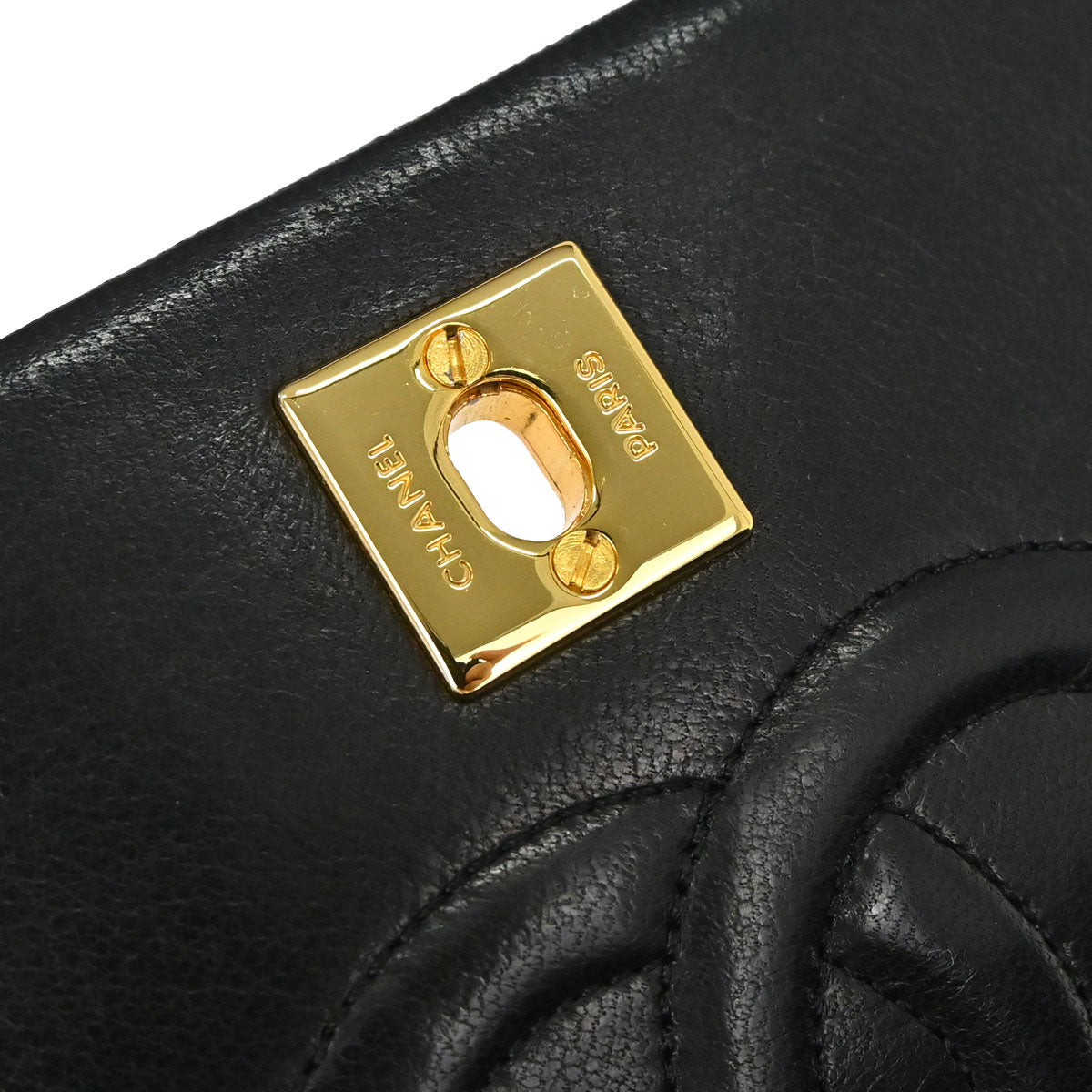 Chanel 1989-1991 Black Lambskin Turnlock Mini Full Flap Shoulder Bag