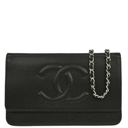 Chanel 2014-2015 Black Caviar Skin Timeless WOC Wallet on Chain Shoulder Bag