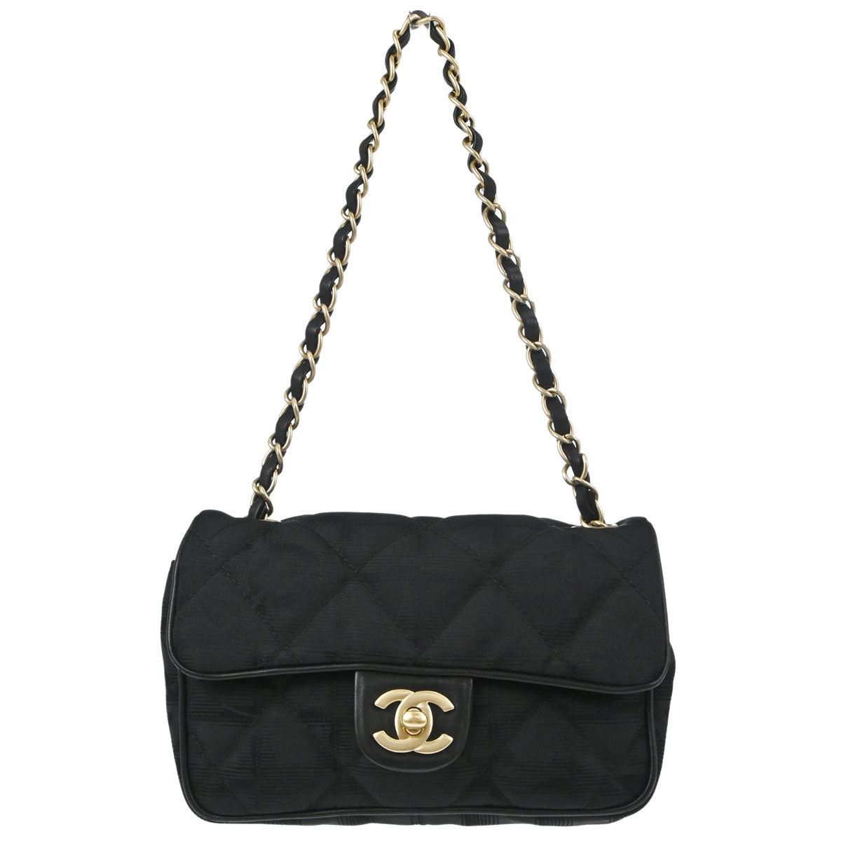 Chanel 2005-2006 Black Nylon Jacquard Travel Mini Classic Single Flap Handbag