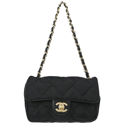 Chanel 2005-2006 Black Nylon Jacquard Travel Mini Classic Single Flap Handbag