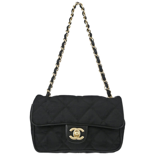 Chanel 2005-2006 Black Nylon Jacquard Travel Mini Classic Single Flap Handbag