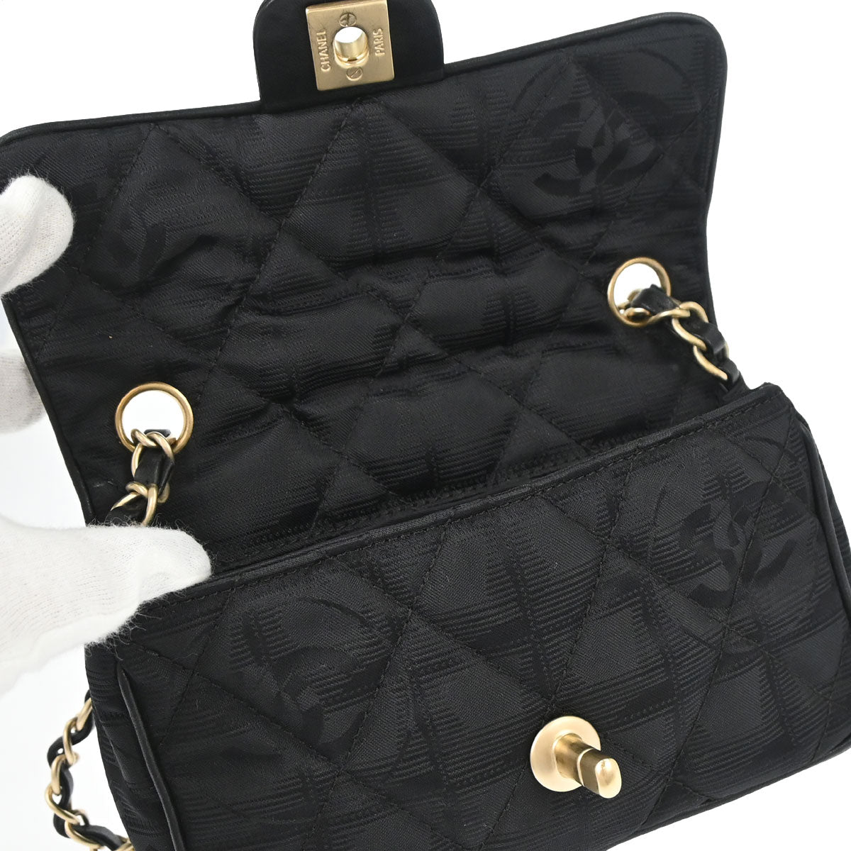 Chanel 2005-2006 Black Nylon Jacquard Travel Mini Classic Single Flap Handbag