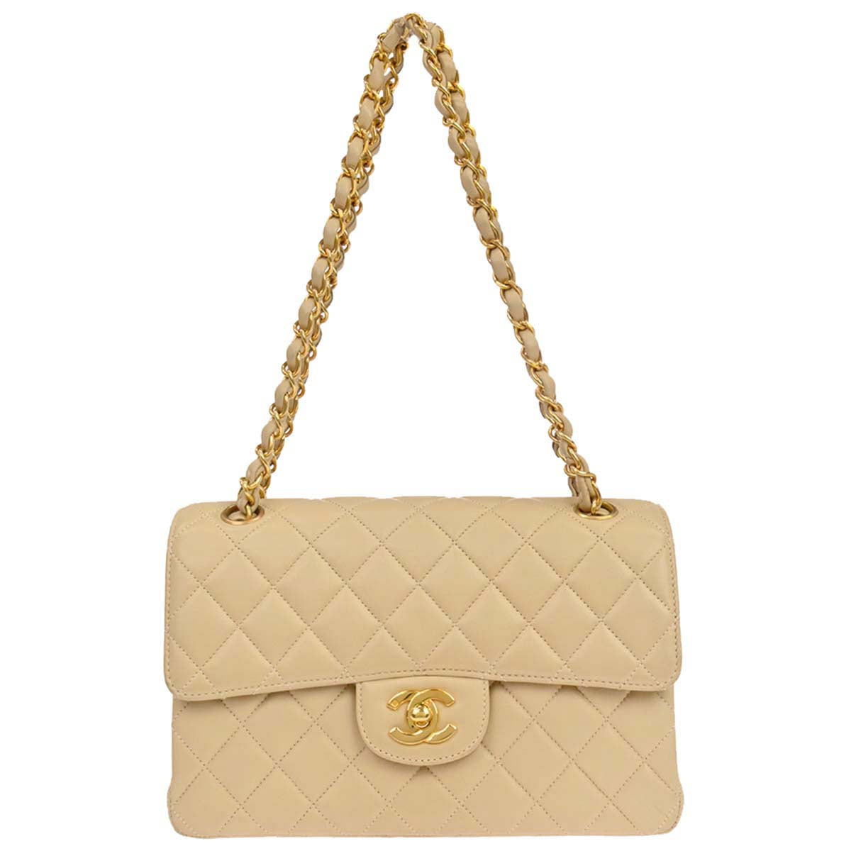 Chanel 1994-1996 Beige Lambskin Double Sided Flap Small Shoulder Bag