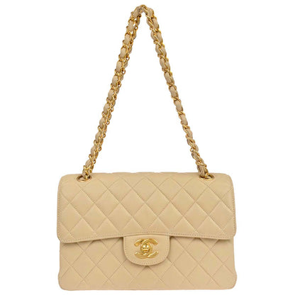 Chanel 1994-1996 Beige Lambskin Double Sided Flap Small Shoulder Bag