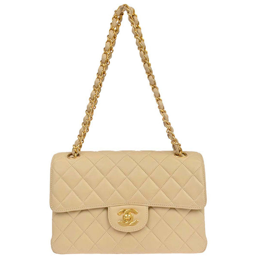Chanel 1994-1996 Beige Lambskin Double Sided Flap Small Shoulder Bag