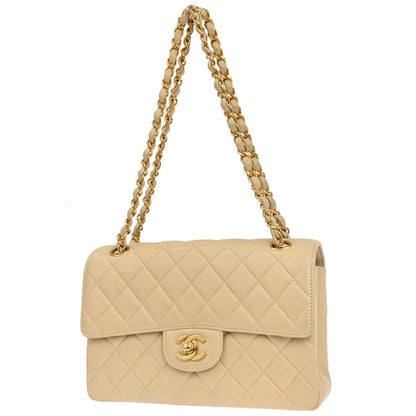 Chanel 1994-1996 Beige Lambskin Double Sided Flap Small Shoulder Bag