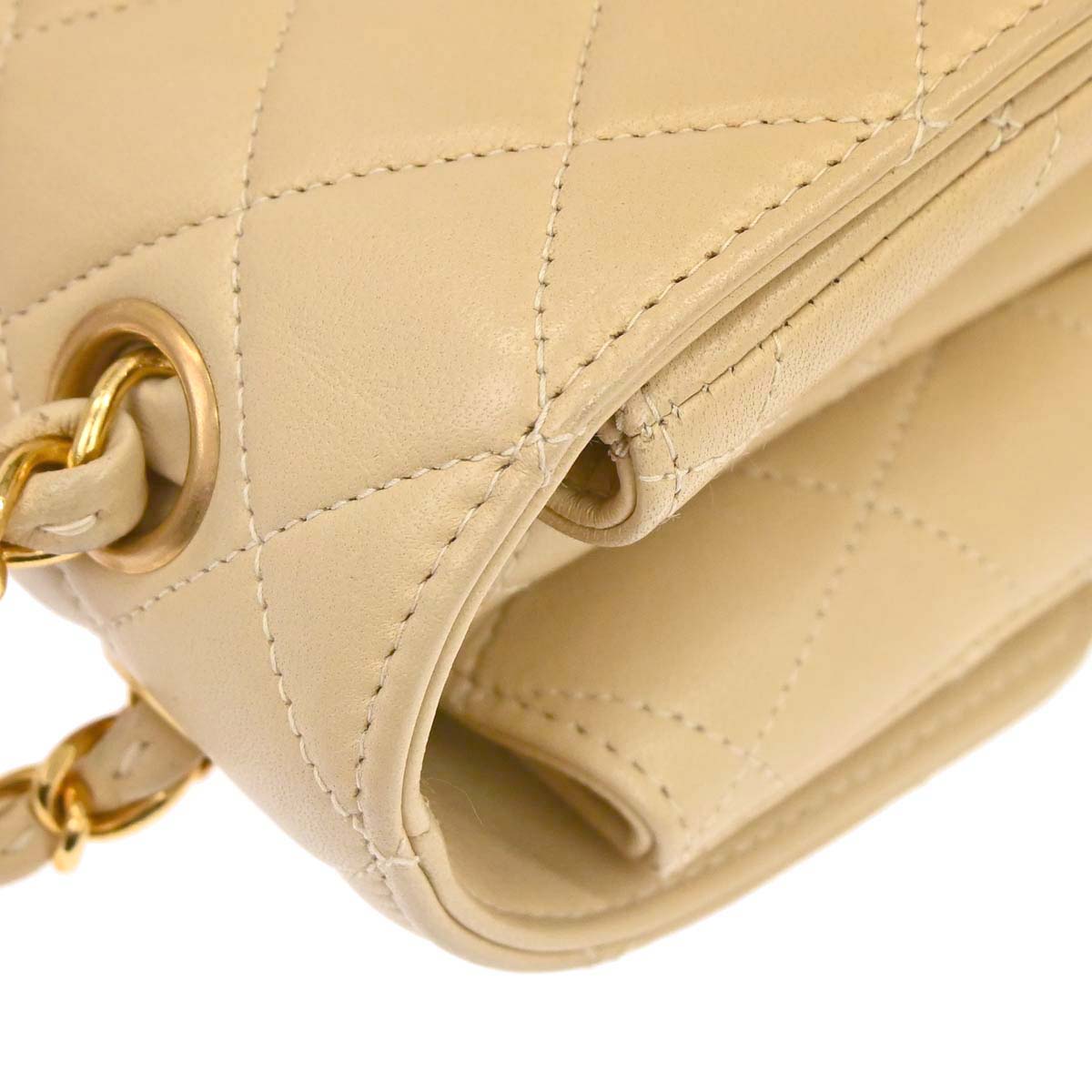 Chanel 1994-1996 Beige Lambskin Double Sided Flap Small Shoulder Bag