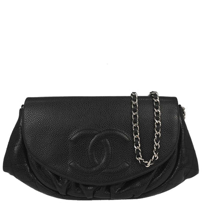 Chanel 2013-2014 Black Caviar Skin Half Moon Flap WOC Wallet on Chain Shoulder Bag