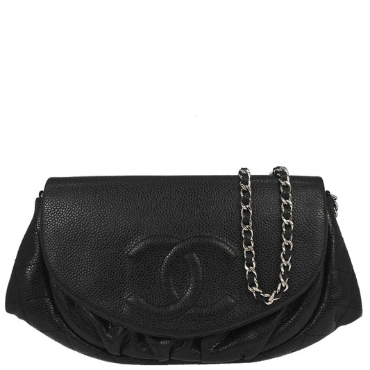 Chanel 2013-2014 Black Caviar Skin Half Moon Flap WOC Wallet on Chain Shoulder Bag