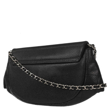 Chanel 2013-2014 Black Caviar Skin Half Moon Flap WOC Wallet on Chain Shoulder Bag