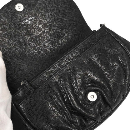 Chanel 2013-2014 Black Caviar Skin Half Moon Flap WOC Wallet on Chain Shoulder Bag