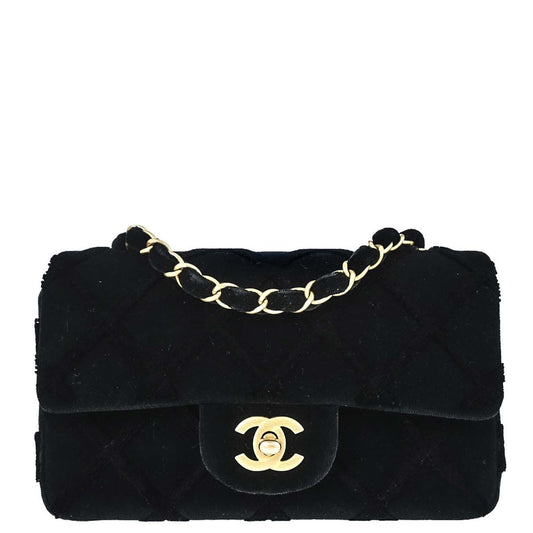 Chanel 2018 Black Velvet Classic Flap Shoulder Bag