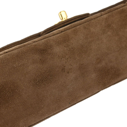 Chanel 1989-1991 Brown Suede Chevron Medium Classic Double Flap Shoulder Bag